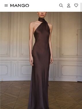 Mango asymmetrical silk chocolate brown long Dress